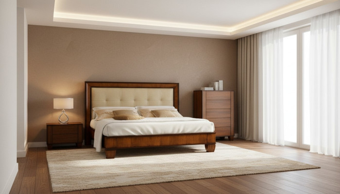 Cama marrón dormitorio muebles de madera textil diseño estilo Art déco clásico Nuevo