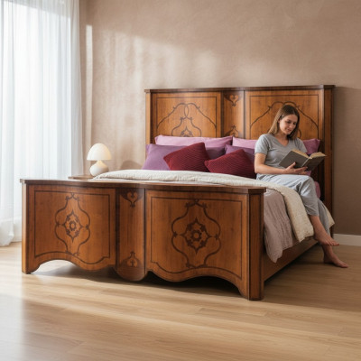 Cama marrón muebles de dormitorio diseño de madera 160x200cm acolchado camas de hotel textil