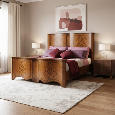 Cama marrón muebles de dormitorio diseño de madera 160x200cm acolchado camas de hotel textil