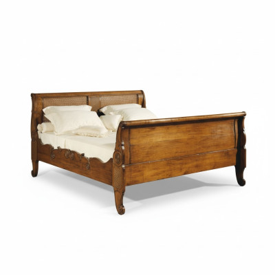 Cama Camas Cama doble Dormitorio Madera Tapizado Marrón Camas dobles Nuevo