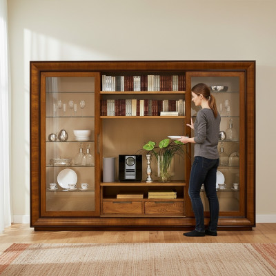 Armario para sala, pared de sala, estante, vitrina, paredes de sala XXL, muebles italianos de madera.