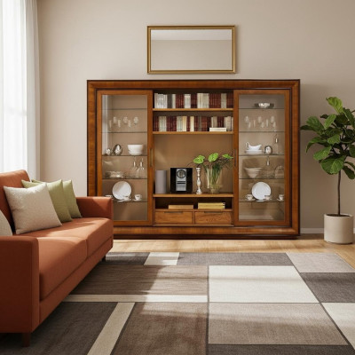 Armario para sala, pared de sala, estante, vitrina, paredes de sala XXL, muebles italianos de madera.