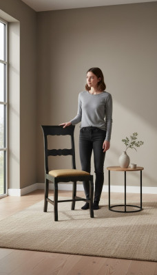 Silla de madera de diseño, silla de comedor de lujo, muebles de madera clásicos, silla.