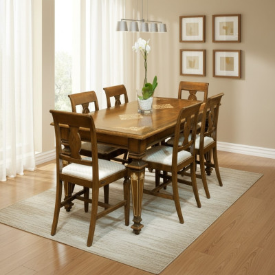 Muebles de mesa de comedor de diseñador en diseño clásico de comedor en madera.