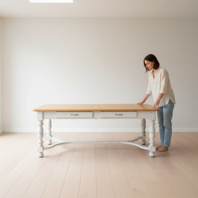 Mesa de comedor de estilo antiguo italiana. Muebles de mesa de comedor de madera.