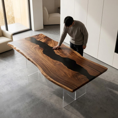 Mesa de resina epoxi Mesa de comedor de madera maciza Real Tablas 183x90 Mesa de río