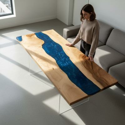 Mesa de comedor River Table Madera real Mesa de río Maciza Resina epoxi Mesas 181x81 Nueva