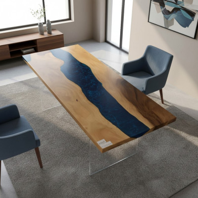 Mesa de comedor River Table Madera real Mesa de río Maciza Resina epoxi Mesas 181x81 Nueva