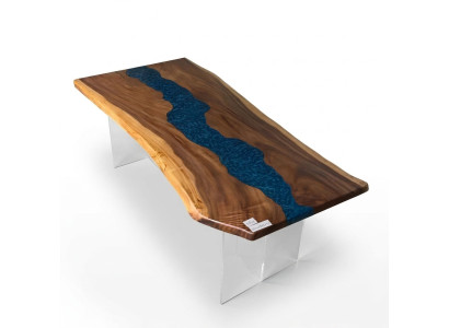 Mesa de comedor Mar Agua Río Madera real Mesa de río 200x90 Mesas de resina epoxi Nuevas