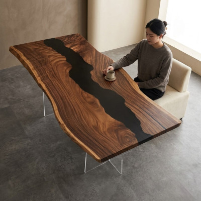 Resina epoxi Mesa de río Madera real Negra Agua Mesa de agua Muebles de resina epoxi Nuevos