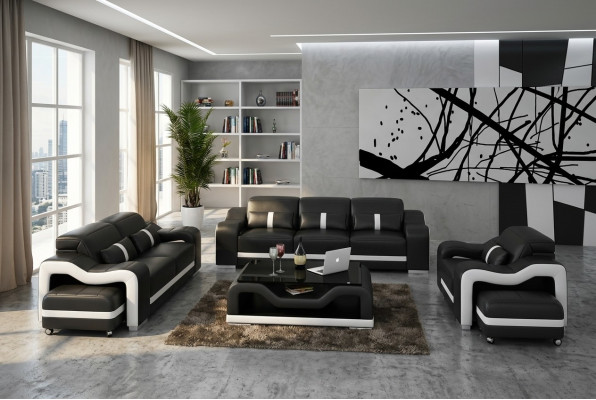 Diseño de sofá de salón sofá tapizado Sofás de cuero modernos juego completo de 3+1 plazas nuevos