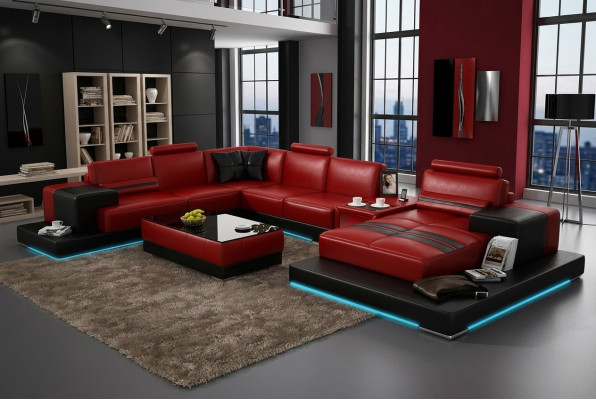 Sofá de cuero Sofá de sala de estar Sofá de esquina Sofá de esquina diseño moderno Sofá + USB