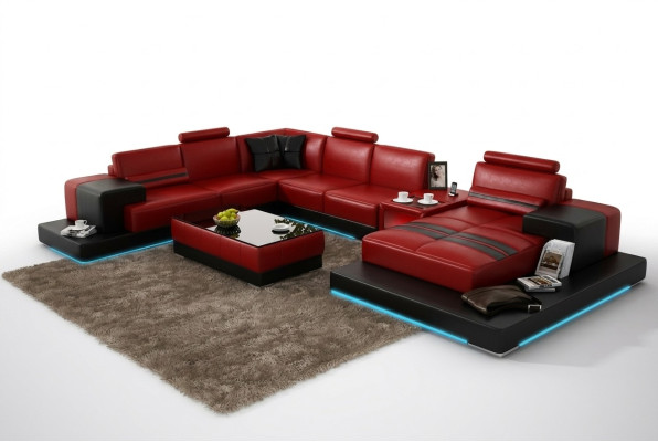 Sofá de cuero Sofá de sala de estar Sofá de esquina Sofá de esquina diseño moderno Sofá + USB