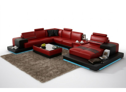 Sofá de cuero Sofá de sala de estar Sofá de esquina Sofá de esquina diseño moderno Sofá + USB
