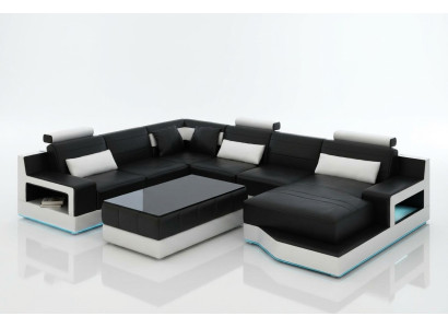 Diseño de sofá de esquina de cuero para sala de estar, conjunto moderno de sofá negro en esquina con USB nuevo.