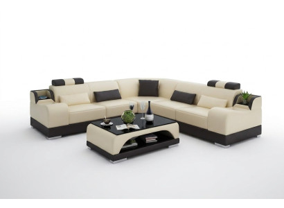 Sofá de esquina en forma de L Salon Mesa de diseñador Sofá Sofá de cuero de tapicería en forma de L