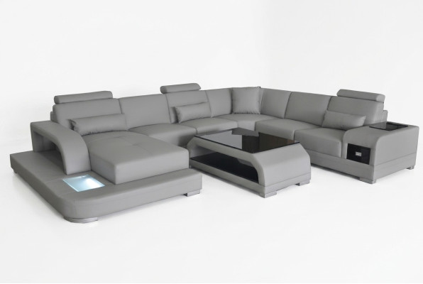 Sofá de cuero para sala de estar, sofá de esquina, conjunto de asientos, salón, sofá, sofá + USB + mesa