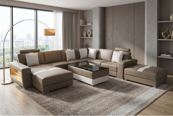 Sofá de esquina en forma de U Cojines de asiento de esquina de cuero sofás de diseño moderno + USB
