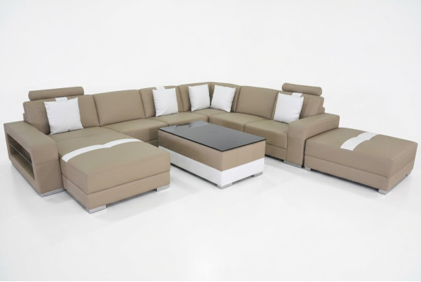 Sofá de esquina en forma de U Cojines de asiento de esquina de cuero sofás de diseño moderno + USB