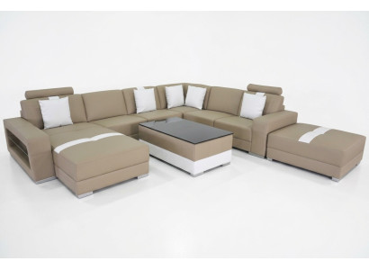 Sofá de esquina en forma de U Cojines de asiento de esquina de cuero sofás de diseño moderno + USB