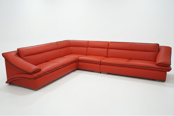 Diseño sofá de esquina de cuero moderno con juego de sofás en rojo con USB + LED.