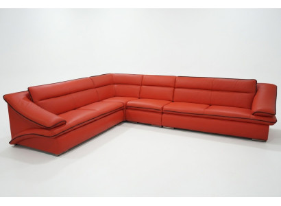 Diseño sofá de esquina de cuero moderno con juego de sofás en rojo con USB + LED.