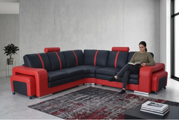 Sofá de esquina moderno con almohadones, sofá de esquina + conjunto de sala de estar USB