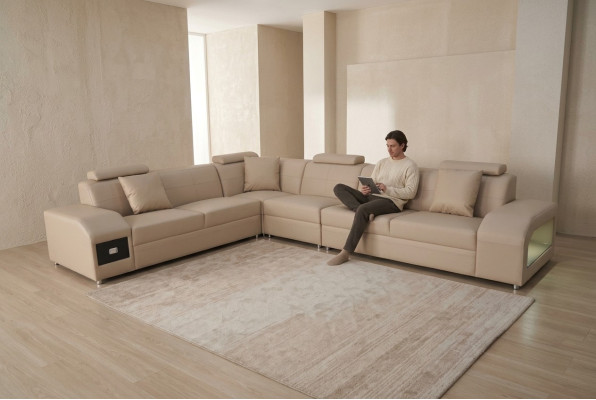 Sofá de esquina conjunto de diseño moderno + USB Sofá de cuero Sofá conjunto de sala de estar Sofá