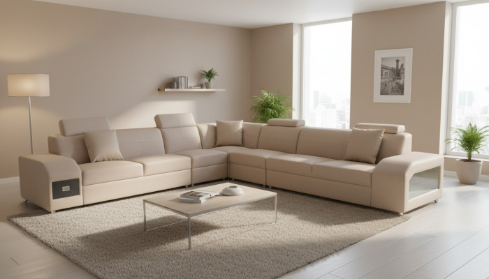 Sofá de esquina conjunto de diseño moderno + USB Sofá de cuero Sofá conjunto de sala de estar Sofá