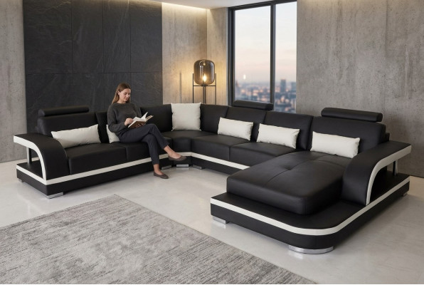 Sofá moderno conjunto de esquina sofá de cuero acolchado paisaje de sala USB