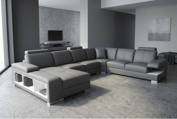 Sala de estar sofá sofá cuero acolchado esquina asiento conjunto forma de U paisaje habitable +USB