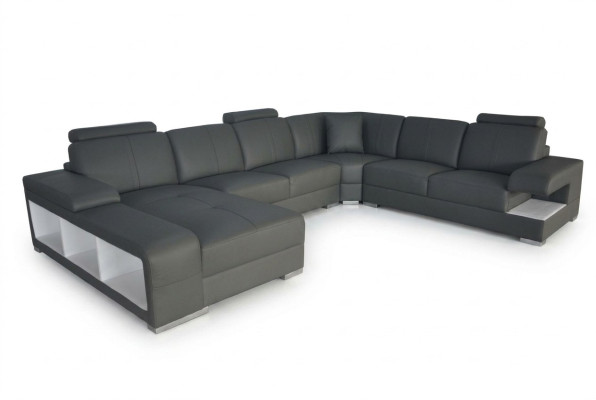 Sala de estar sofá sofá cuero acolchado esquina asiento conjunto forma de U paisaje habitable +USB