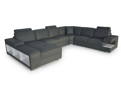 Sala de estar sofá sofá cuero acolchado esquina asiento conjunto forma de U paisaje habitable +USB