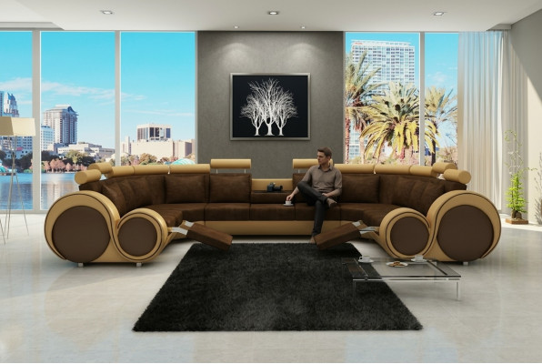 Tejido Textil Sofá Sofá de tela con USB Sofá de esquina Sofá Salón Paisaje XXL Relax Nuevo