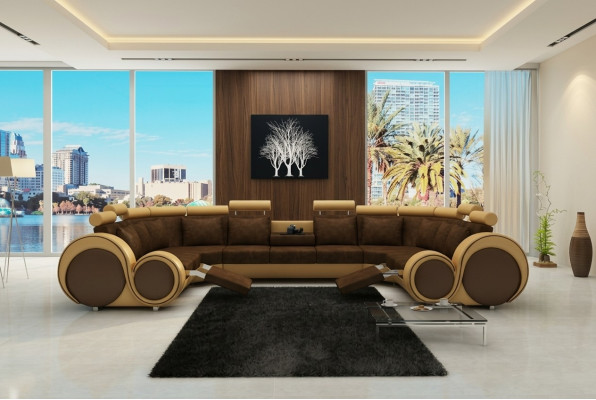 Tejido Textil Sofá Sofá de tela con USB Sofá de esquina Sofá Salón Paisaje XXL Relax Nuevo