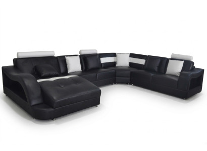 Sofá de cuero con USB, diseño de conjunto de esquina de sofá moderno en forma de U.