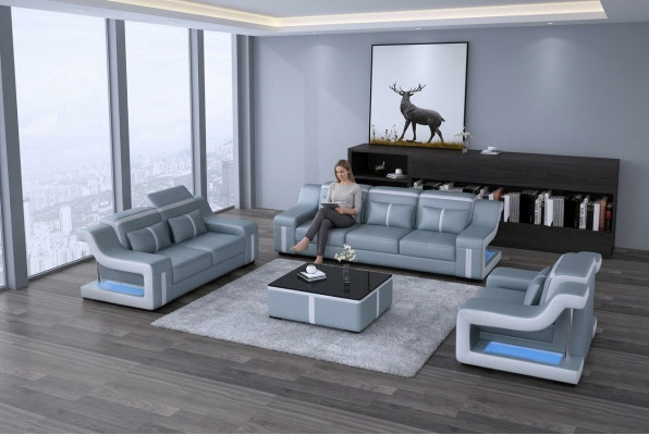 Juego de muebles de sala de estar, sofá de cuero, sofá, sillón, conjunto de asientos tapizados 3+2+1.
