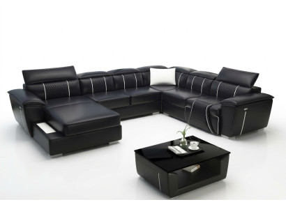 Sofá esquinero paisajístico Sofá Sofá tapizado en cuero Diseño Relax Multifunción en forma de U