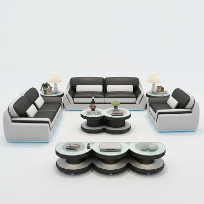 Sofá de cuero Sofá Conjunto de sofás Nuevo 3+2+1 plaza Set de diseño Sofá moderno + USB
