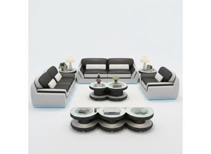 Sofá de cuero Sofá Conjunto de sofás Nuevo 3+2+1 plaza Set de diseño Sofá moderno + USB