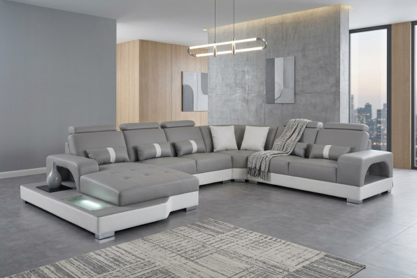 Sofá de esquina de cuero conjunto de sala de estar diseño moderno sofá sofás con USB LED nuevo