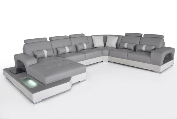 Sofá de esquina de cuero conjunto de sala de estar diseño moderno sofá sofás con USB LED nuevo