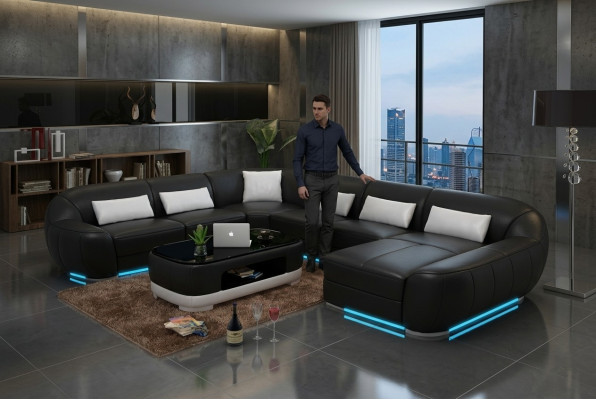 Diseño de sofá de esquina de cuero moderno, conjunto de muebles, esquina de sofá, nuevo sofá de esquina gris con USB
