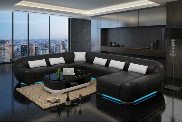 Diseño de sofá de esquina de cuero moderno, conjunto de muebles, esquina de sofá, nuevo sofá de esquina gris con USB