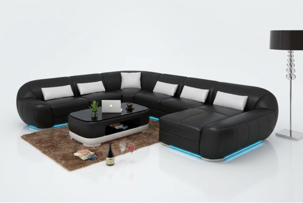 Diseño de sofá de esquina de cuero moderno, conjunto de muebles, esquina de sofá, nuevo sofá de esquina gris con USB