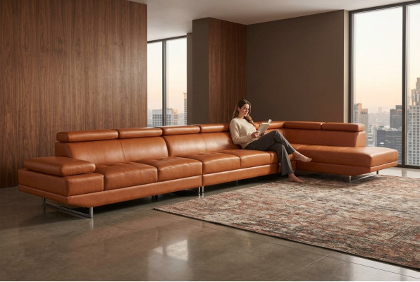 Sofá XXL Loung Dream para sala de estar con cojines, conjunto de asientos, paisaje de sala de estar, esquina de cuero +USB