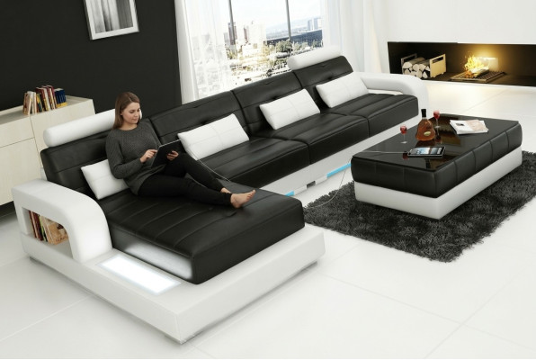 Sofá de cuero con USB, sofá de esquina, conjunto de esquina diseño de sofá moderno L6008C
