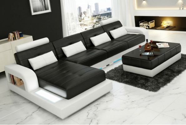 Sofá de cuero con USB, sofá de esquina, conjunto de esquina diseño de sofá moderno L6008C