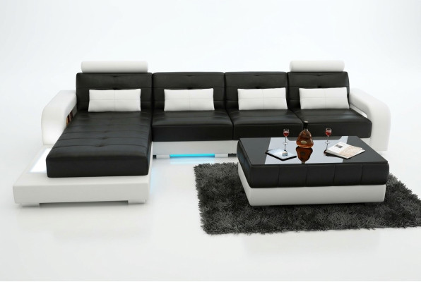Sofá de cuero con USB, sofá de esquina, conjunto de esquina diseño de sofá moderno L6008C