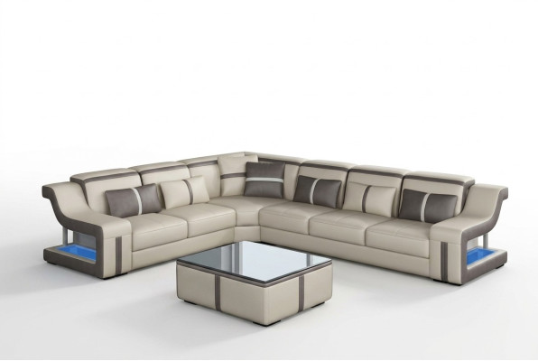XXL sofá esquinero con USB sofá esquinero para sala de estar mesa sofá cojín asiento de cuero
